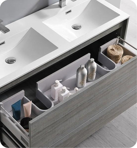 Image of Fresca Catania 48" Ocean Gray Wall Hung Modern Bathroom Cabinet w/ Integrated Double Sink | FCB9248OG-D-I FCB9248OG-D-I