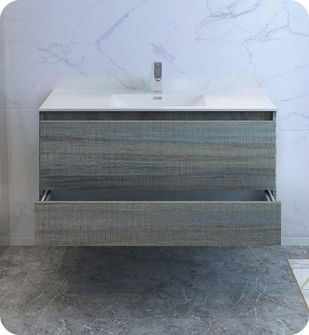 Image of Fresca Catania 48" Ocean Gray Wall Hung Modern Bathroom Cabinet w/ Integrated Sink | FCB9248OG-I FCB9248OG-I