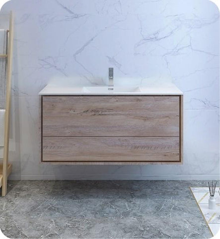 Image of Fresca Catania 48" Rustic Natural Wood Wall Hung Modern Bathroom Cabinet w/ Integrated Sink | FCB9248RNW-I