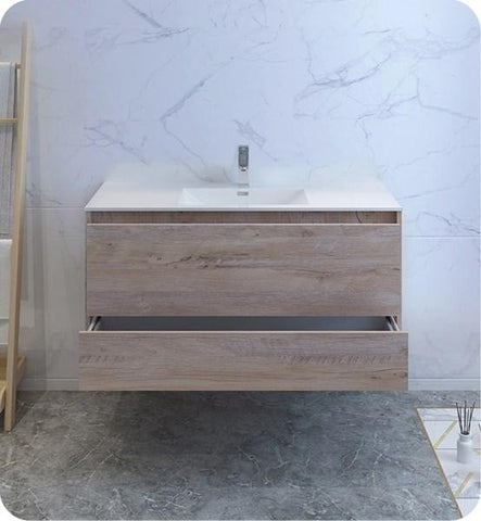 Image of Fresca Catania 48" Rustic Natural Wood Wall Hung Modern Bathroom Cabinet w/ Integrated Sink | FCB9248RNW-I