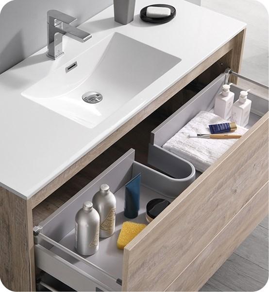 Fresca Catania 48" Rustic Natural Wood Wall Hung Modern Bathroom Cabinet w/ Integrated Sink | FCB9248RNW-I