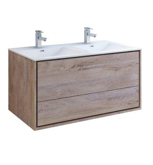 Fresca Catania 48" Rustic Natural Wood Wall Modern Bathroom Cabinet w/ Integrated Double Sink | FCB9248RNW-D-I