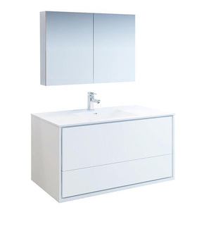 Fresca Catania 48" White Bath Bowl Vessel Drain Vanity Set w/ Cabinet & Faucet FVN9248WH-FFT1030BN