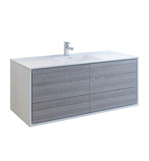 Fresca Catania 60" Glossy Ash Gray Wall Hung Modern Bathroom Cabinet w/ Integrated Single Sink | FCB9260HA-S-I FCB9260HA-S-I