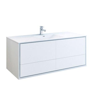 Fresca Catania 60" Glossy White Wall Hung Modern Bathroom Cabinet w/ Integrated Single Sink | FCB9260WH-S-I