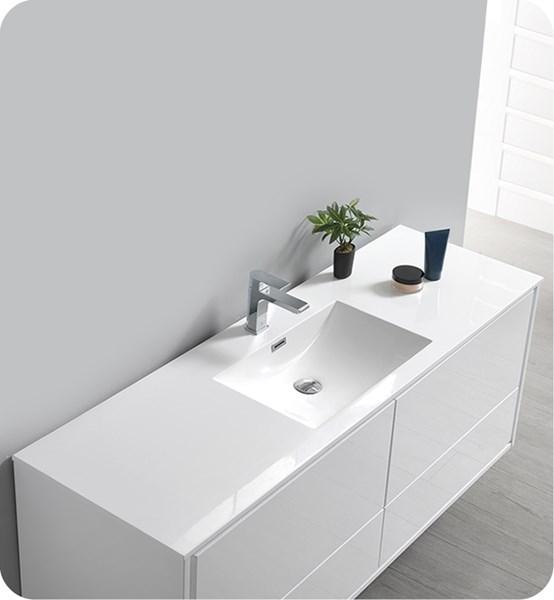 Fresca Catania 60" Glossy White Wall Hung Modern Bathroom Cabinet w/ Integrated Single Sink | FCB9260WH-S-I