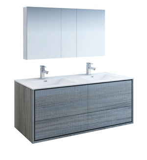 Fresca Catania 60" Ocean Gray Double Sink Bath Vanity Set w/ Cabinet & Faucet FVN9260OG-D-FFT1030BN