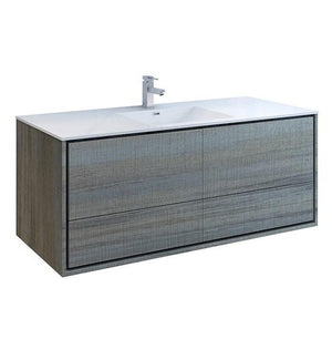 Fresca Catania 60" Ocean Gray Wall Hung Modern Bathroom Cabinet w/ Integrated Single Sink | FCB9260OG-S-I