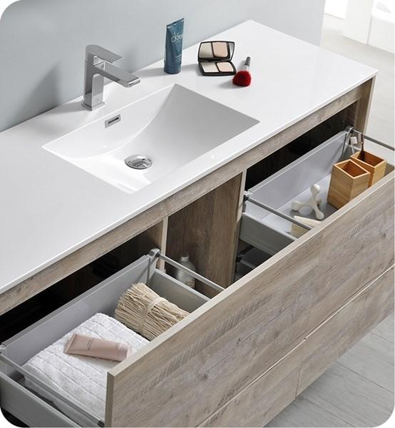 Fresca Catania 60" Rustic Natural Wood Wall Hung Modern Bathroom Cabinet w/ Integrated Single Sink | FCB9260RNW-S-I