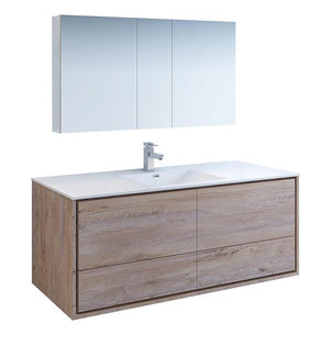 Fresca Catania 60" Rustic Wood Single Sink Bath Vanity Set w/ Cabinet & Faucet FVN9260RNW-S-FFT1030BN