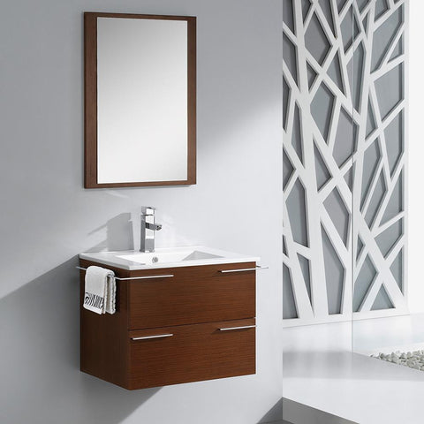 Fresca Cielo 24" Wenge Brown Modern Bathroom Vanity w/ Mirror FVN8114WG-FFT1030BN