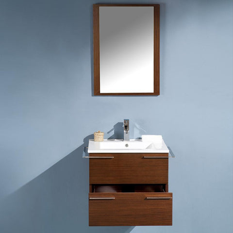 Fresca Cielo 24" Wenge Brown Modern Bathroom Vanity w/ Mirror FVN8114WG-FFT1030BN