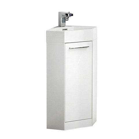 Image of Fresca Coda 14" White Modern Corner Bathroom Vanity FVN5082WH-FFT1030BN