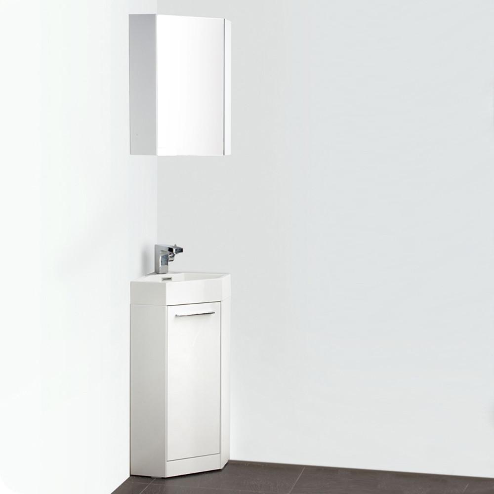 Fresca Coda 14" White Modern Corner Bathroom Vanity FVN5082WH-FFT1030BN