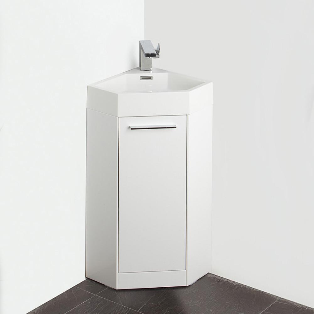 Fresca Coda 14" White Modern Corner Bathroom Vanity FVN5082WH-FFT1030BN