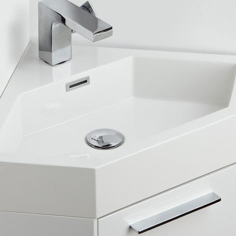 Image of Fresca Coda 14" White Modern Corner Bathroom Vanity FVN5082WH-FFT1030BN