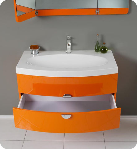 Image of Fresca Energia 36" Bathroom Vanity w/ Folding Mirror FVN5092OR-FFT1030BN