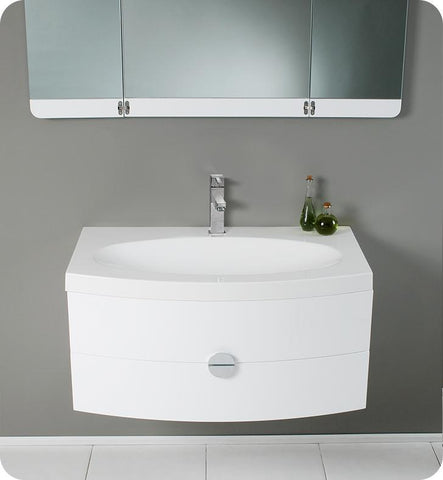 Image of Fresca Energia 36" Bathroom Vanity w/ Folding Mirror FVN5092OR-FFT1030BN