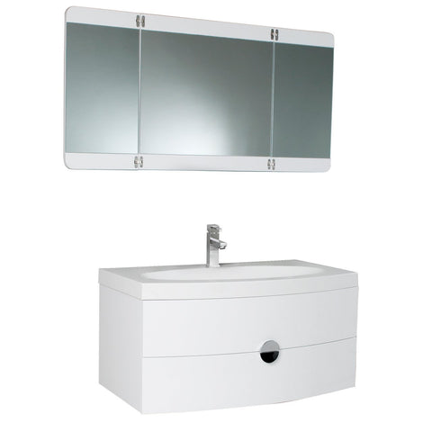 Image of Fresca Energia 36" Bathroom Vanity w/ Folding Mirror FVN5092PW-FFT1030BN