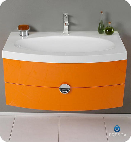 Image of Fresca Energia 36" Orange Modern Bathroom Cabinet w/ Integrated Sink FCB5092OR-I