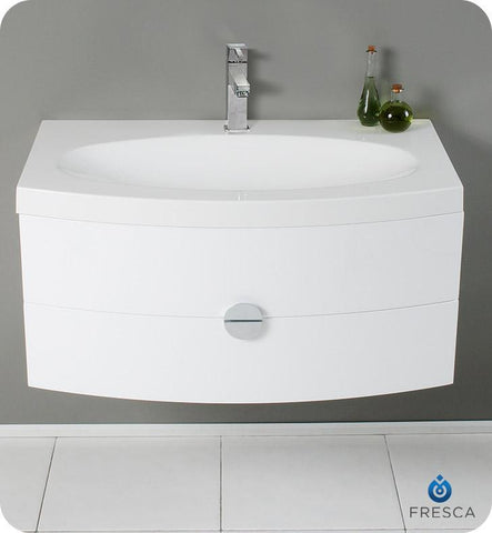 Image of Fresca Energia 36" White Modern Bathroom Cabinet w/ Integrated Sink FCB5092PW-I