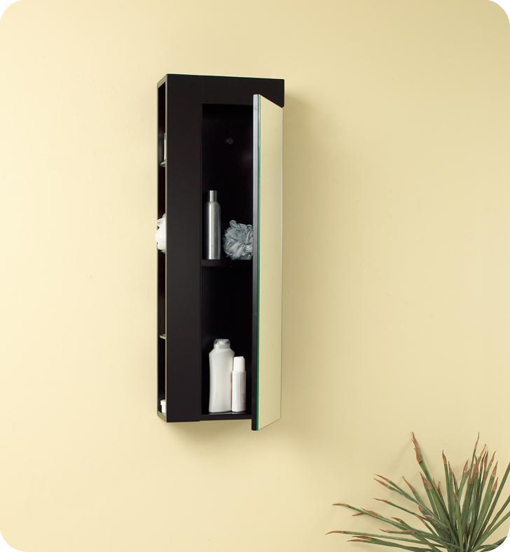 Fresca Espresso Bathroom Linen Side Cabinet w/ Large Mirror Door FST1024ES