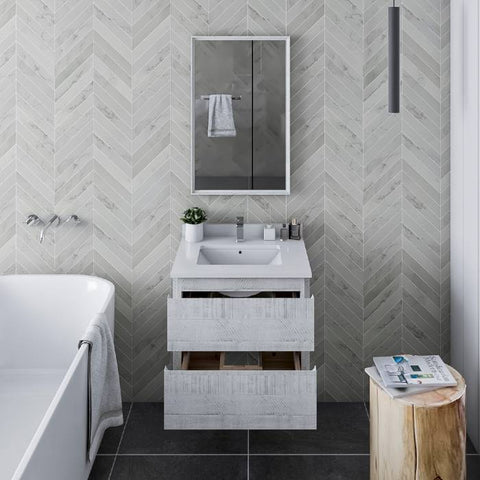 Image of Fresca Formosa 24" Rustic White Wall Hung Modern Bathroom Vanity | FCB3124RWH-CWH-U FCB3124RWH-CWH-U