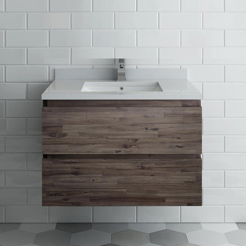 Image of Fresca Formosa 30" Wall Hung Modern Bathroom Cabinet w/ Top & Sink FCB3130ACA-CWH-U