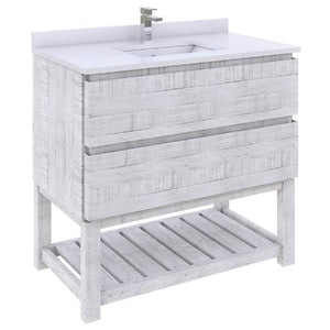 Fresca Formosa 35" Rustic White Freestanding Open Bottom Modern Bathroom Base Cabinet | FCB3136RWH-FS