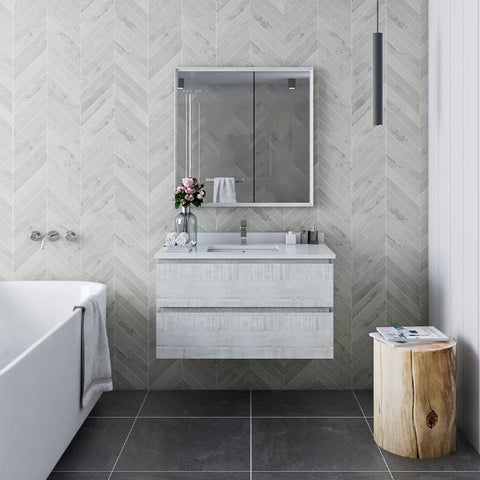 Image of Fresca Formosa 35" Rustic White Wall Hung Modern Bathroom Base Cabinet | FCB3136RWH FCB3136RWH