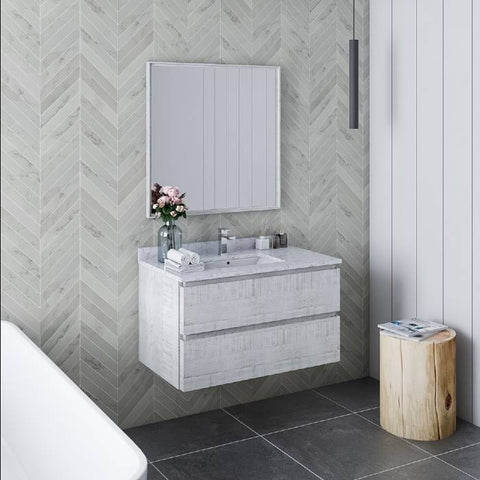 Image of Fresca Formosa 36" Rustic White Wall Hung Modern Bathroom Vanity | FCB3136RWH-CWH-U FCB3136RWH-CWH-U