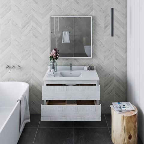 Image of Fresca Formosa 36" Rustic White Wall Hung Modern Bathroom Vanity | FCB3136RWH-CWH-U FCB3136RWH-CWH-U