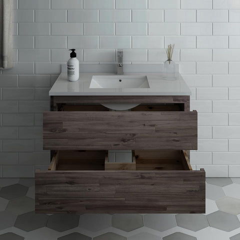 Image of Fresca Formosa 36" Wall Hung Modern Bathroom Cabinet w/ Top & Sink FCB3136ACA-CWH-U