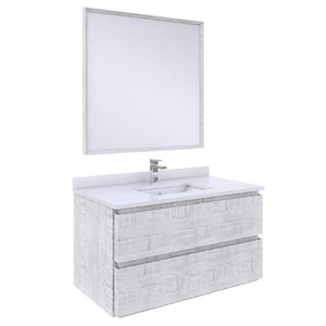 Fresca Formosa 36" Wall Hung Rustic White Single Sink Vanity Set | FVN3136RWH FVN3136RWH