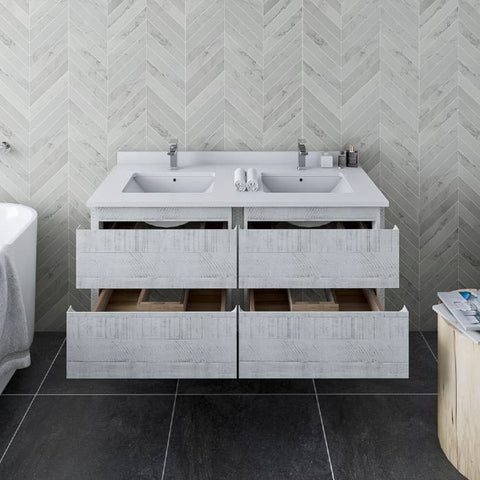 Image of Fresca Formosa 46" Rustic White Wall Hung Double Sink Modern Bathroom Base Cabinet | FCB31-2424RWH FCB31-2424RWH