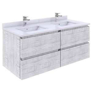 Fresca Formosa 46" Rustic White Wall Hung Double Sink Modern Bathroom Base Cabinet | FCB31-2424RWH FCB31-2424RWH