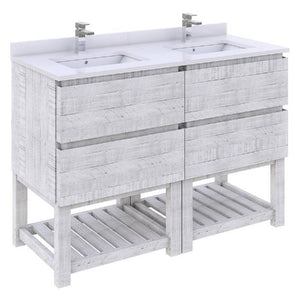 Fresca Formosa 48" Rustic White Freestanding Open Bottom Double Sink Modern Bathroom Vanity | FCB31-2424RWH-FS-CWH-U