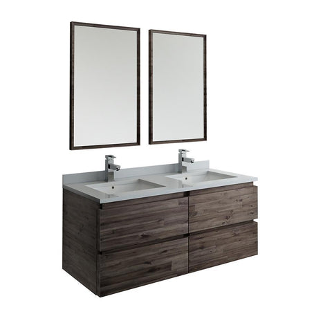 Image of Fresca Formosa 48" Wall Hung Double Sink Bathroom Vanity FVN31-2424ACA-FFT1030BN