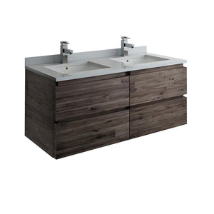 Fresca Formosa 48" Wall Hung Double Sink Modern Bathroom Cabinet w/ Top & Sinks FCB31-2424ACA-CWH-U