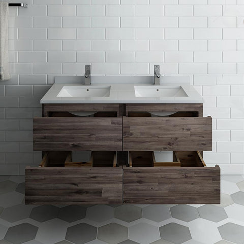 Image of Fresca Formosa 48" Wall Hung Double Sink Modern Bathroom Cabinet w/ Top & Sinks FCB31-2424ACA-CWH-U