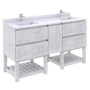 Fresca Formosa 58" Rustic White Freestanding Open Bottom Double Sink Modern Bathroom Base Cabinet | FCB31-241224RWH-FS