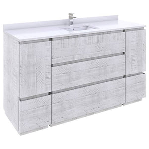 Fresca Formosa 59" Rustic White Freestanding Modern Bathroom Base Cabinet | FCB31-123612RWH-FC FCB31-123612RWH-FC