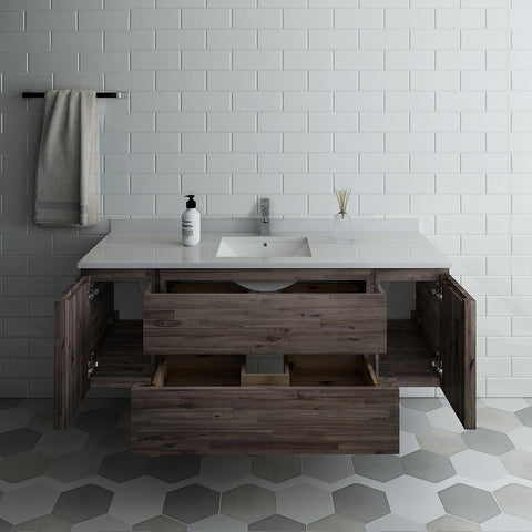 Image of Fresca Formosa 59" Wall Hung Single Sink Modern Bathroom Cabinet FCB31-123612ACA