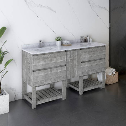 Image of Fresca Formosa 60" Ash Freestanding Open Bottom Double Sink Modern Bathroom Vanity | FCB31-241224ASH-FS-CWH-U
