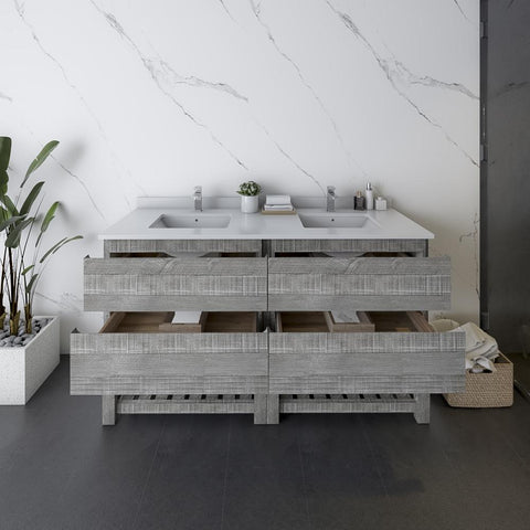 Image of Fresca Formosa 60" Ash Freestanding Open Bottom Double Sink Modern Bathroom Vanity | FCB31-3030ASH-FS-CWH-U FCB31-3030ASH-FS-CWH-U