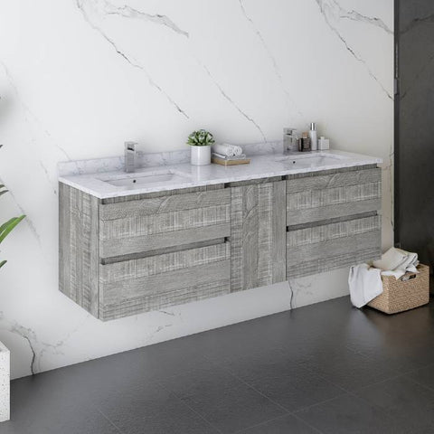 Image of Fresca Formosa 60" Ash Wall Hung Double Sink Modern Bathroom Vanity | FCB31-241224ASH-CWH-U FCB31-241224ASH-CWH-U