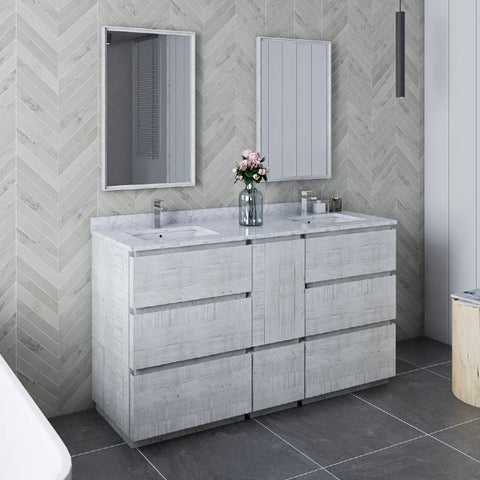Image of Fresca Formosa 60" Rustic White Freestanding Double Sink Modern Bathroom Vanity | FCB31-241224RWH-FC-CWH-U