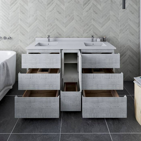 Image of Fresca Formosa 60" Rustic White Freestanding Double Sink Modern Bathroom Vanity | FCB31-241224RWH-FC-CWH-U