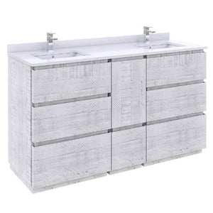 Fresca Formosa 60" Rustic White Freestanding Double Sink Modern Bathroom Vanity | FCB31-241224RWH-FC-CWH-U FCB31-241224RWH-FC-CWH-U