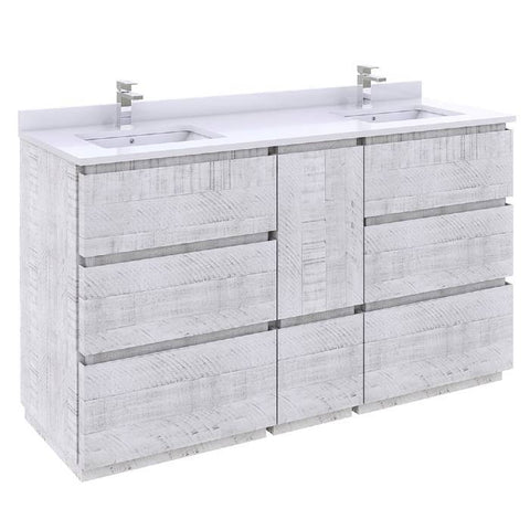 Image of Fresca Formosa 60" Rustic White Freestanding Double Sink Modern Bathroom Vanity | FCB31-241224RWH-FC-CWH-U FCB31-241224RWH-FC-CWH-U